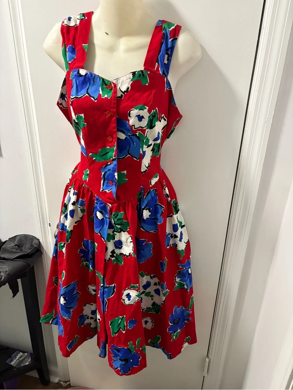 80s bold floral red sundress - Picture 5 of 9